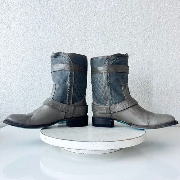 NEW Lane Boots Womens Gray Leather Canvas Mid-Calf Western Moto Style Zip Size 8 - Picture 8 of 12